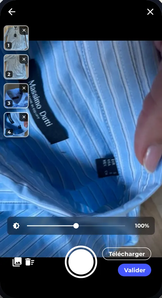 Prise de photos rapide : photos d'une chemise à la chaîne dans l'application mobile DressKare
