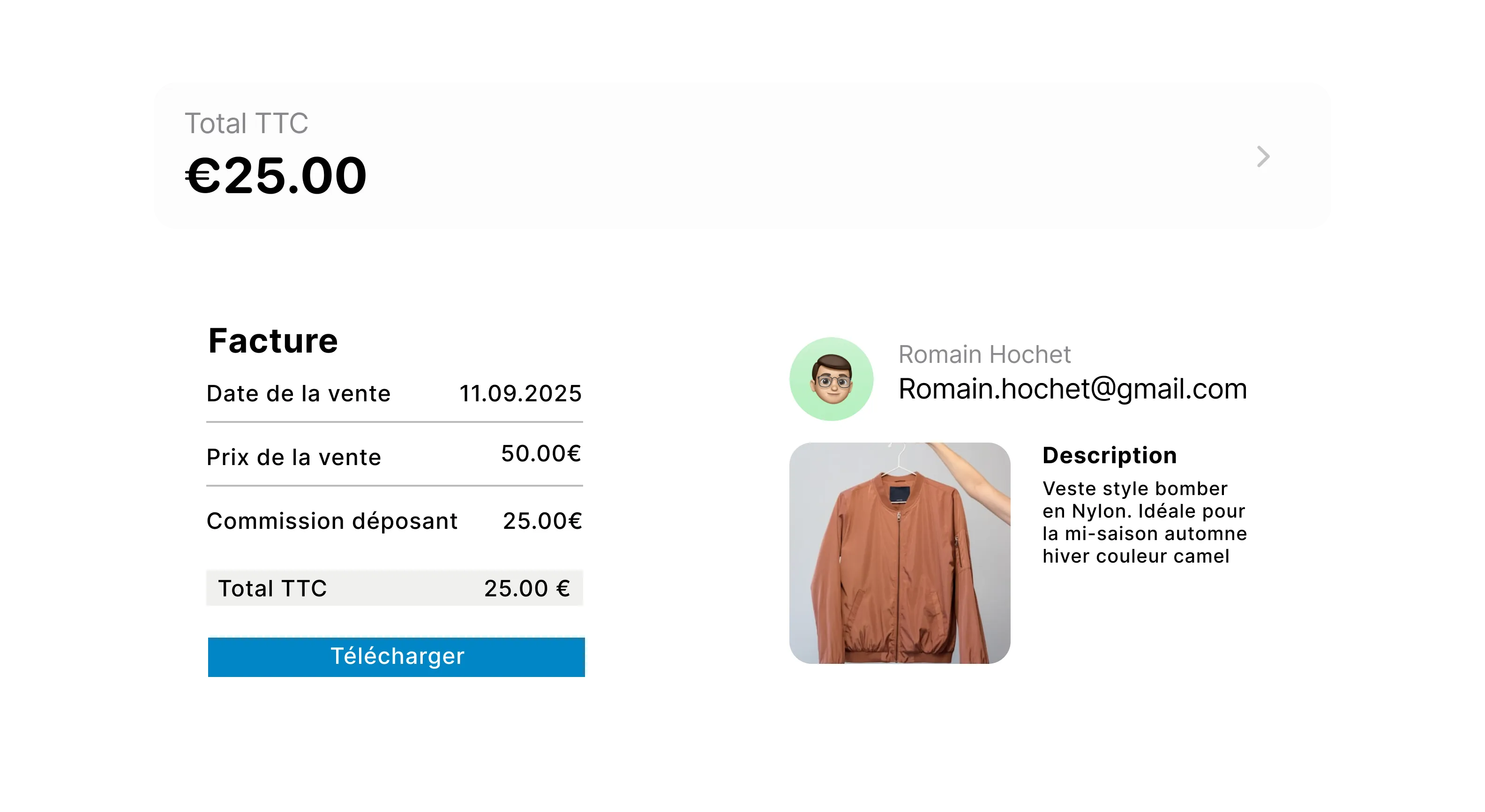 Montant dû à un déposant calculé et facturé par DressKare