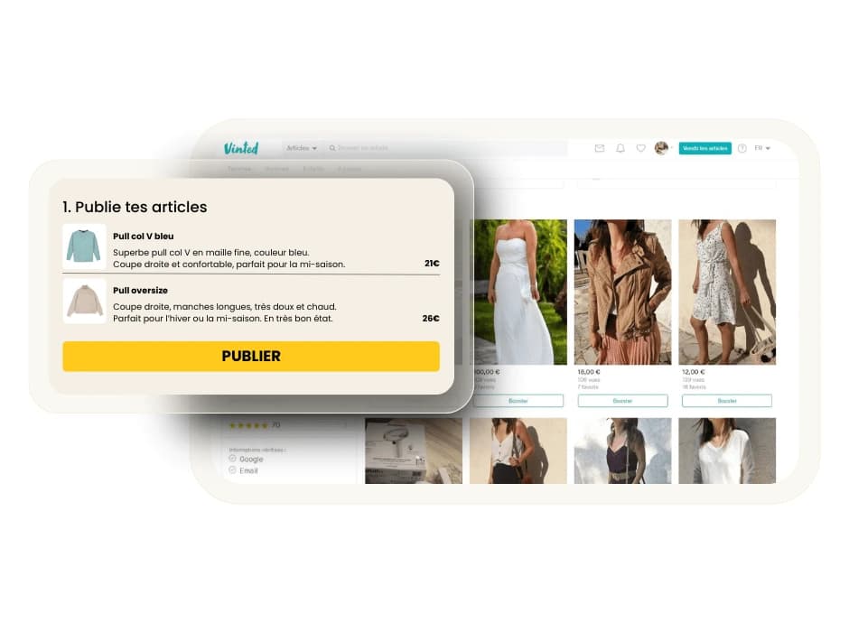 Articles en ligne sur Vinted, suivis depuis DressKare