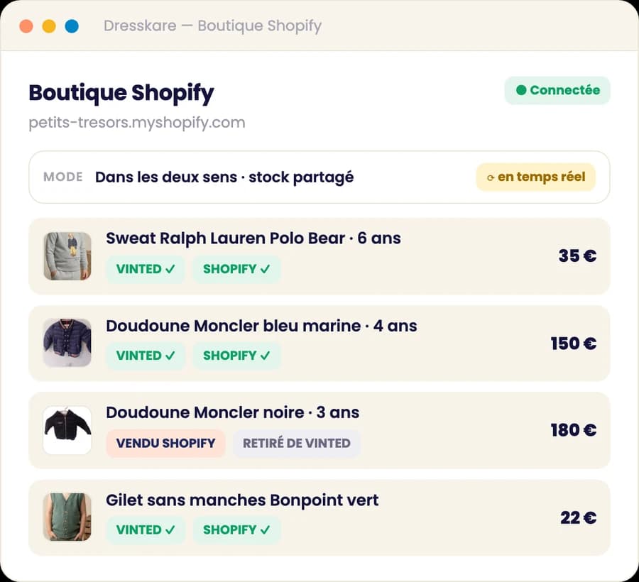 Illustration : stock partagé entre Vinted et une boutique Shopify